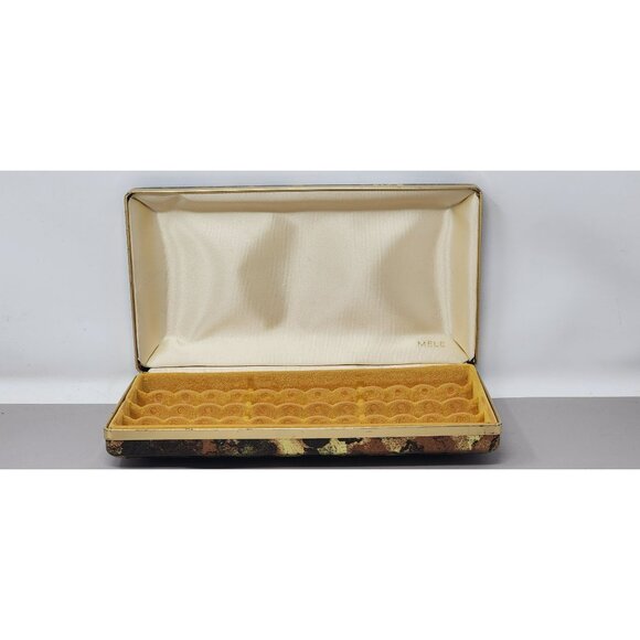 Vintage‎ Mele Jewelry Box Brown & Gold Floral Velvet Lined Storage Case - Picture 1 of 15